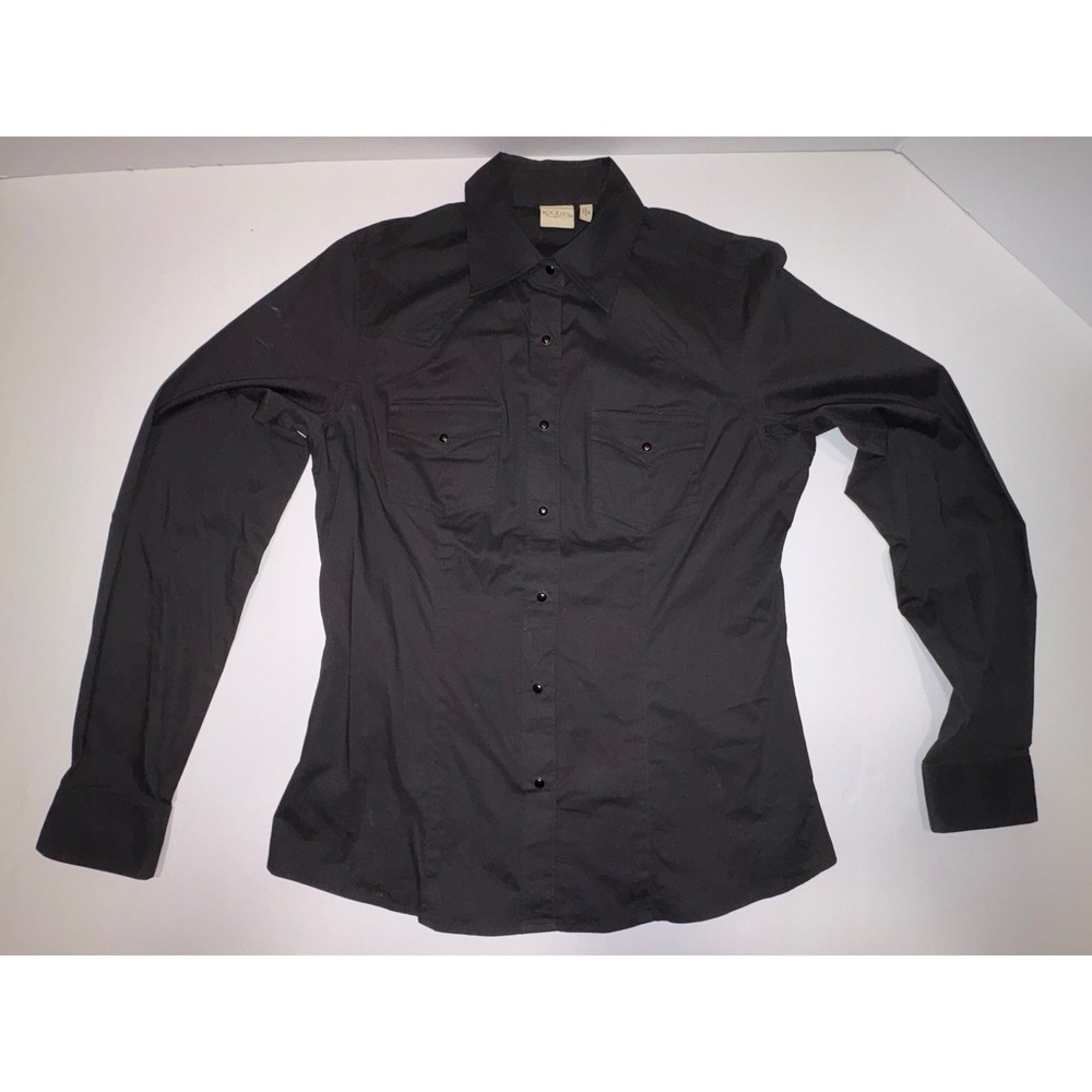 ROCKIES Women Black Long Sleeve Western Snap Front Shirt Size M - Picture 3 of 11